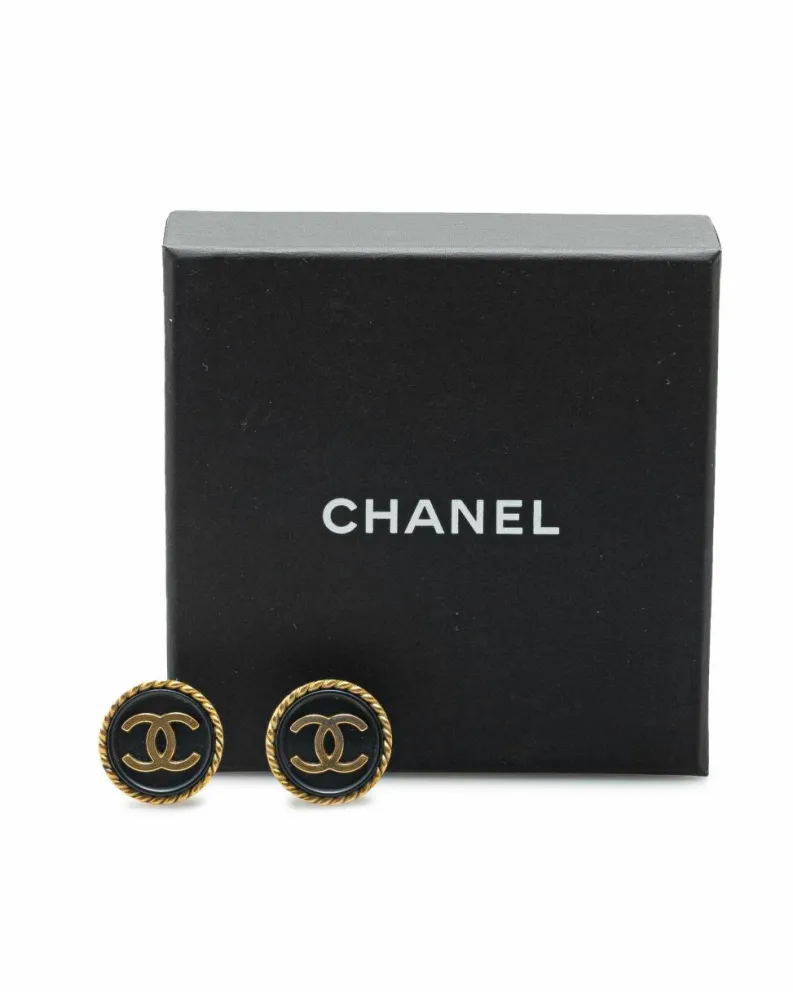 Earrings*Chanel Preloved Plated Acrylic Button Clip-On Earrings Gold