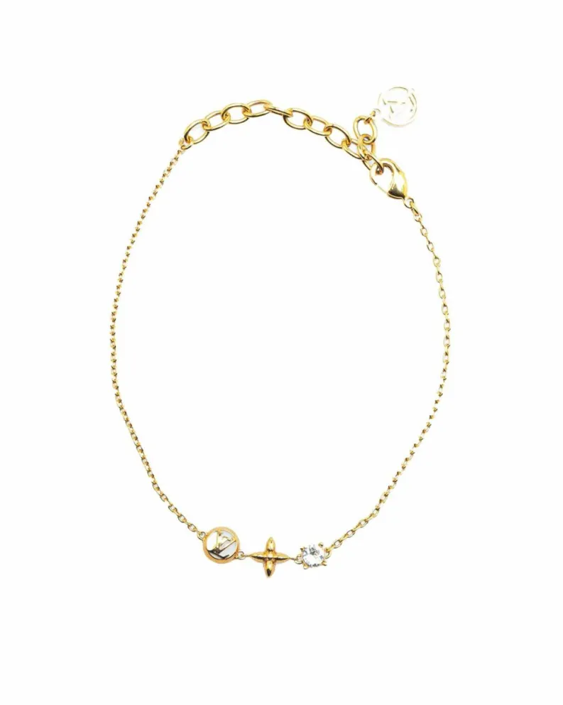 Bracelets*Louis Vuitton Preloved Plated Bracelet with Rhinestone and Lobster Clasp Gold