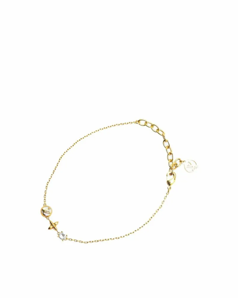 Bracelets*Louis Vuitton Preloved Plated Bracelet with Rhinestone and Lobster Clasp Gold