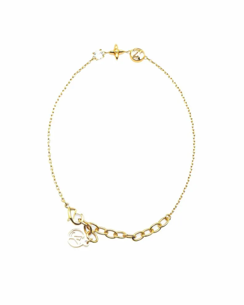 Bracelets*Louis Vuitton Preloved Plated Bracelet with Rhinestone and Lobster Clasp Gold