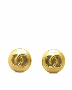 Earrings*Chanel Preloved Plated CC Clip On Earrings Gold