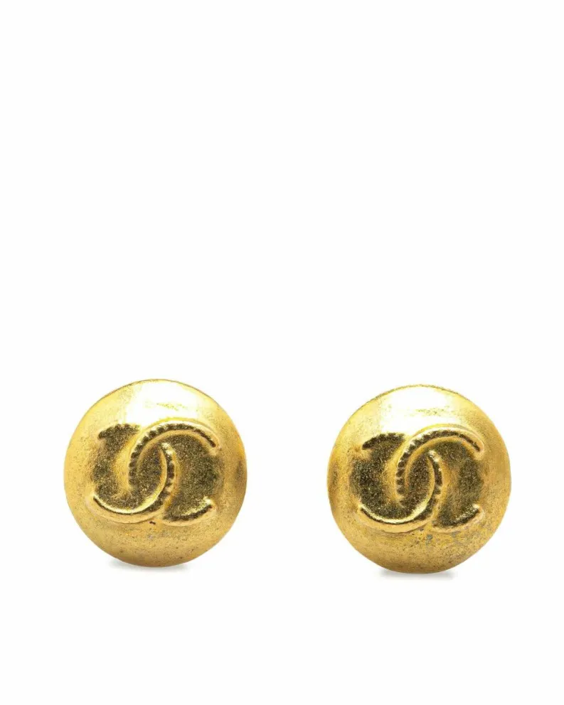 Earrings*Chanel Preloved Plated CC Clip On Earrings Gold