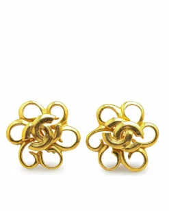 Earrings*Chanel Preloved Plated Clip-On Spinner Earrings Gold
