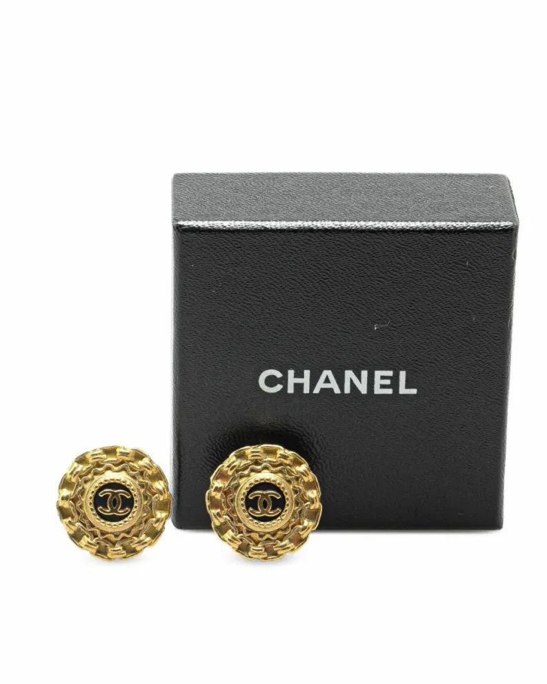 Earrings*Chanel Preloved Plated Clip On Earrings with Resin Detail Gold