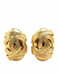 Earrings*Chanel Preloved Plated Clip On Earrings Gold