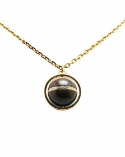 Necklaces*Louis Vuitton Preloved Plated Crystal Wood Ball Pendant Necklace Gold