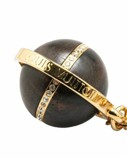 Necklaces*Louis Vuitton Preloved Plated Crystal Wood Ball Pendant Necklace Gold
