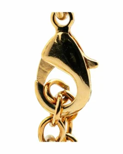 Necklaces*Louis Vuitton Preloved Plated Crystal Wood Ball Pendant Necklace Gold