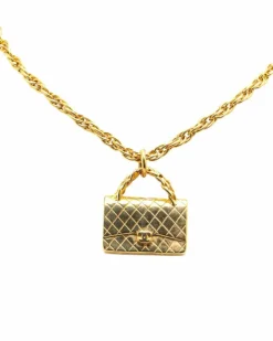 Necklaces*Chanel Preloved Plated Flap Bag Pendant Necklace Gold