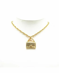 Necklaces*Chanel Preloved Plated Flap Bag Pendant Necklace Gold