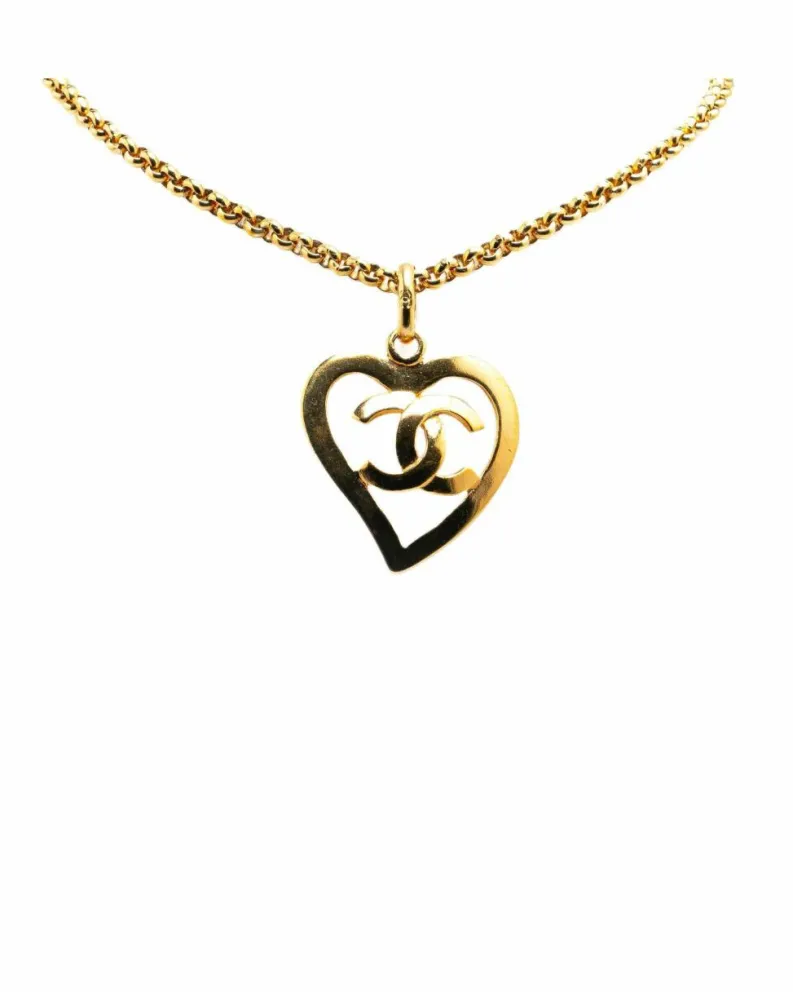 Necklaces*Chanel Preloved Plated Heart Pendant Necklace with Spring Ring Closure Gold