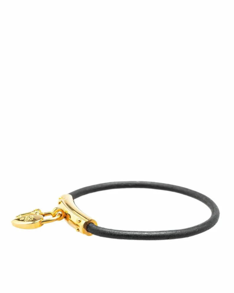 Bracelets*Hermes Preloved Plated Heart Charm Bracelet with Leather Strap Gold