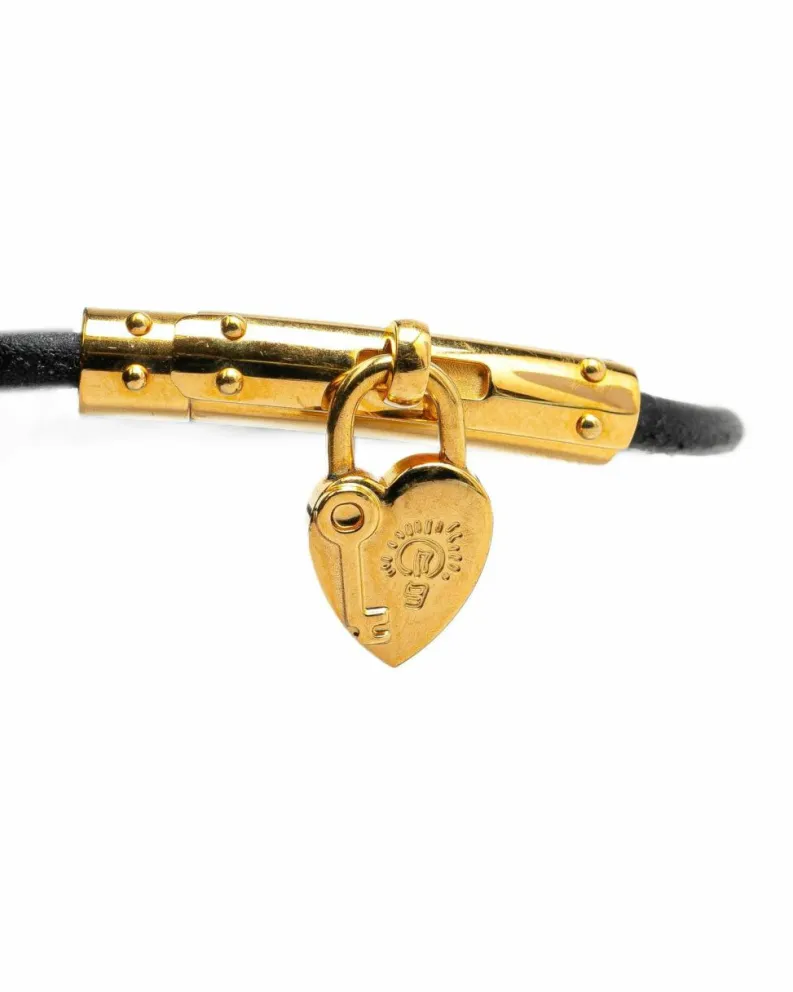 Bracelets*Hermes Preloved Plated Heart Charm Bracelet with Leather Strap Gold