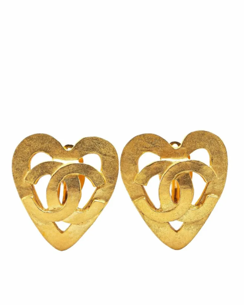 Earrings*Chanel Preloved Plated Heart Clip On Earrings Gold
