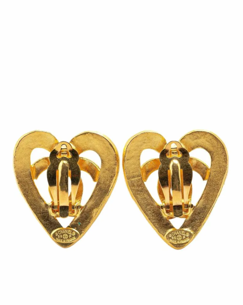 Earrings*Chanel Preloved Plated Heart Clip On Earrings Gold