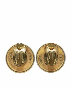 Earrings*Hermes Preloved Plated Horn Sellier Clip-On Earrings Gold