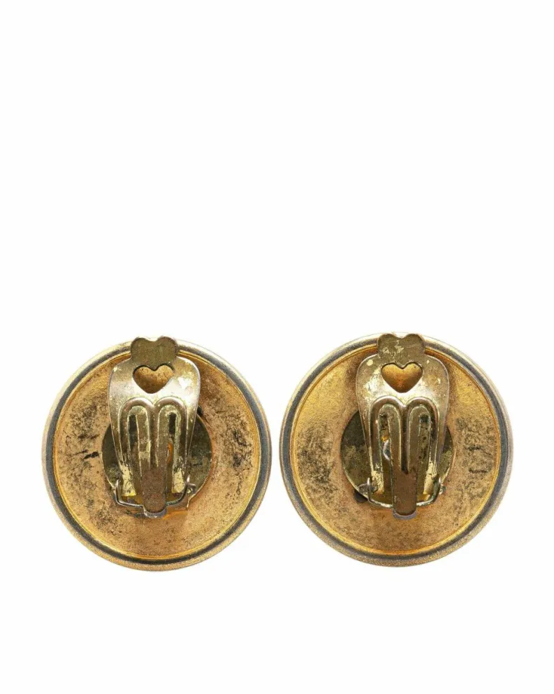 Earrings*Hermes Preloved Plated Horn Sellier Clip-On Earrings Gold