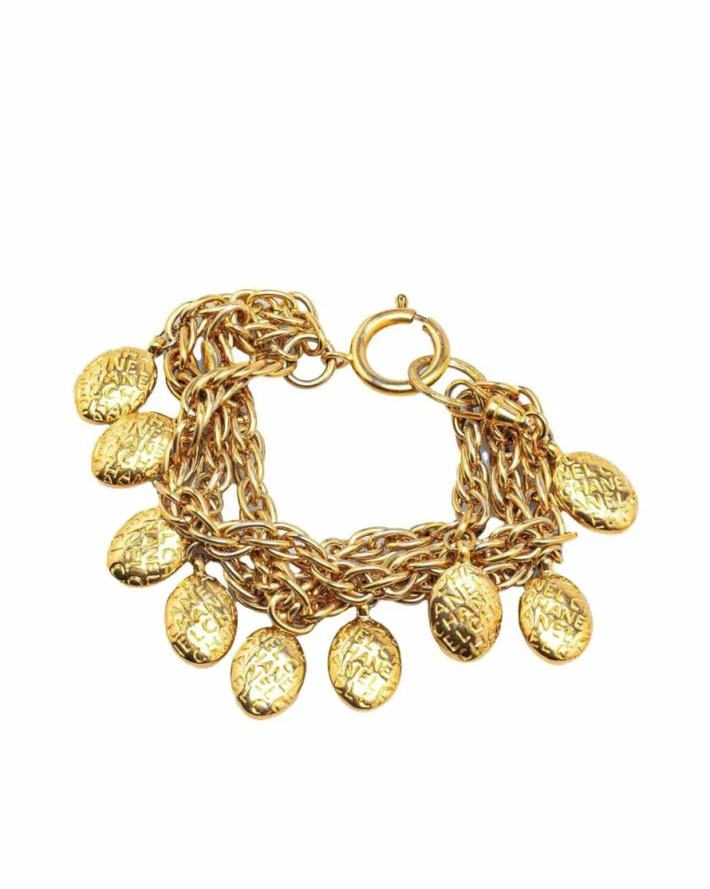 Bracelets*Chanel Preloved Plated Logo Medallion Bracelet Gold
