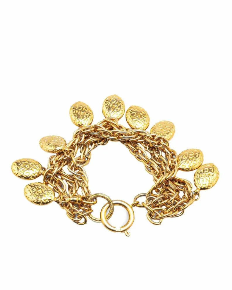 Bracelets*Chanel Preloved Plated Logo Medallion Bracelet Gold