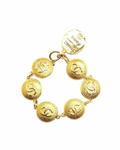 Bracelets*Chanel Preloved Plated Medallion Bracelet with Spring Ring Closure Gold