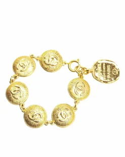Bracelets*Chanel Preloved Plated Medallion Bracelet with Spring Ring Closure Gold