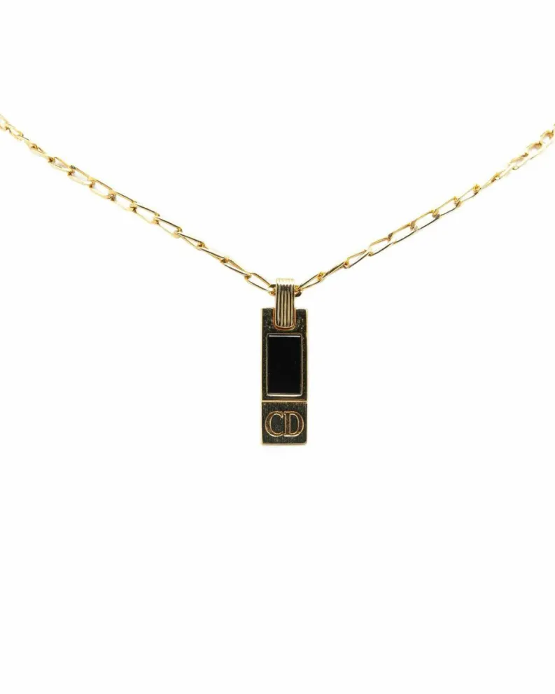 Necklaces*Dior Preloved Plated Pendant Necklace with CD Logo Gold