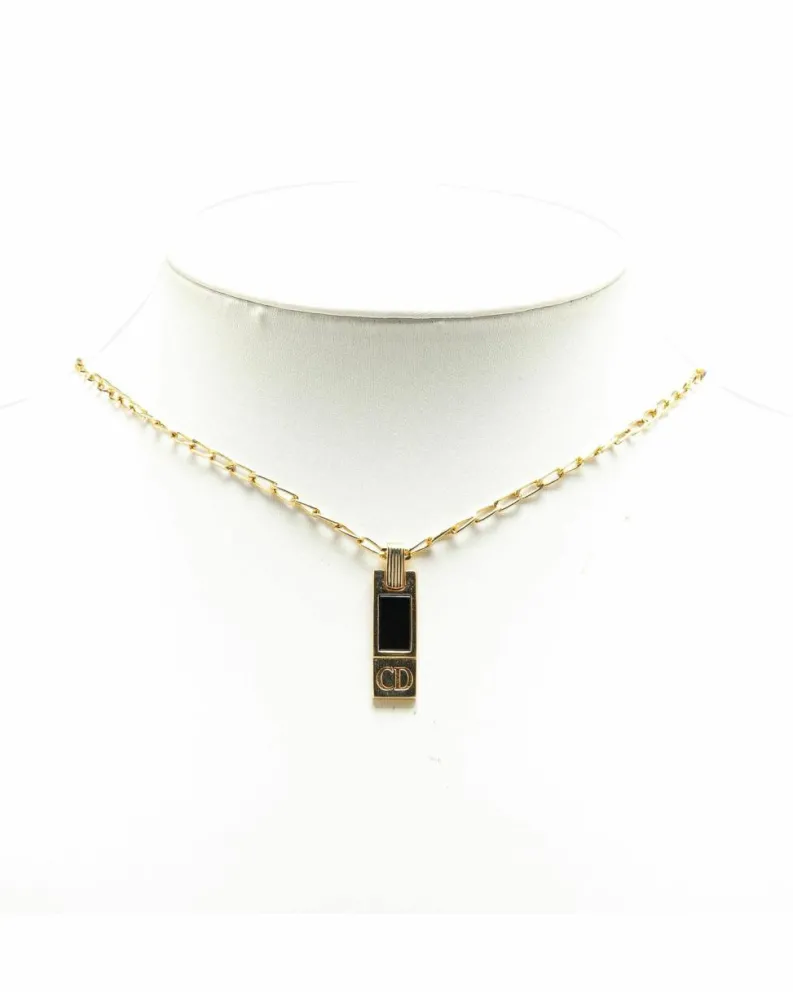 Necklaces*Dior Preloved Plated Pendant Necklace with CD Logo Gold