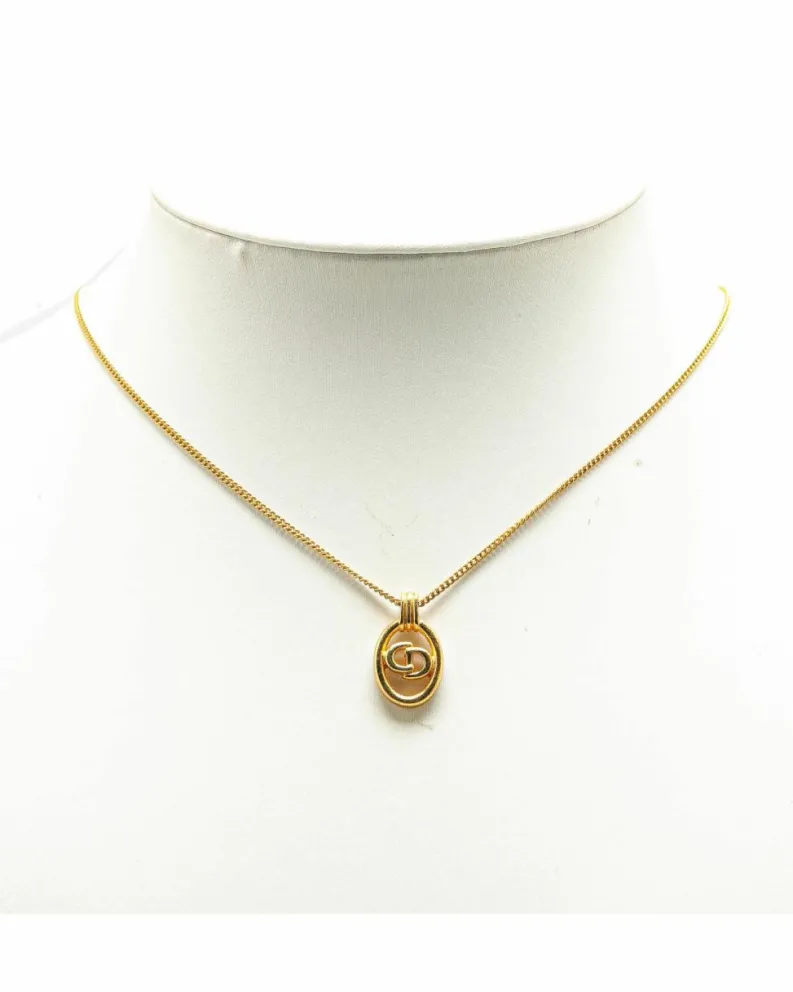 Necklaces*Dior Preloved Plated Pendant Necklace with Spring Ring Closure Gold