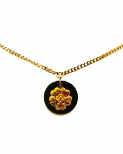 Necklaces*Chanel Preloved Plated Resin Camellia Pendant Necklace Gold
