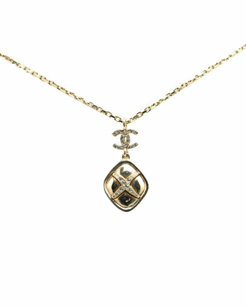 Necklaces*Chanel Preloved Plated Rhinestones Pendant Necklace Gold