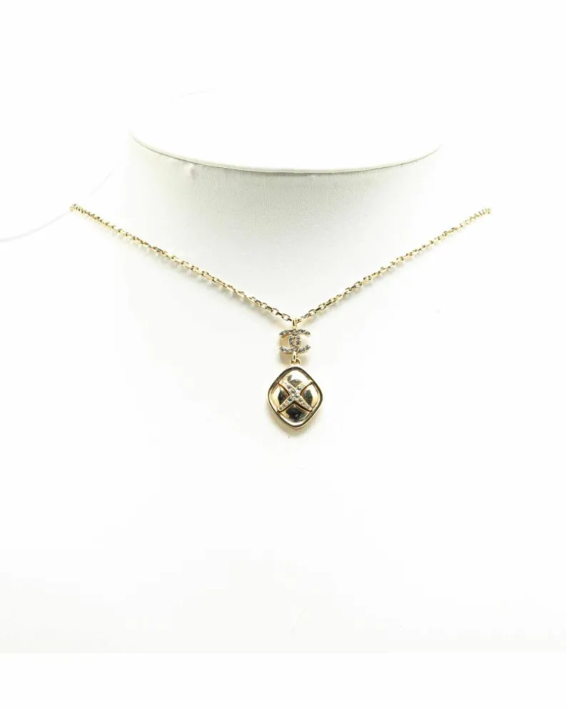 Necklaces*Chanel Preloved Plated Rhinestones Pendant Necklace Gold