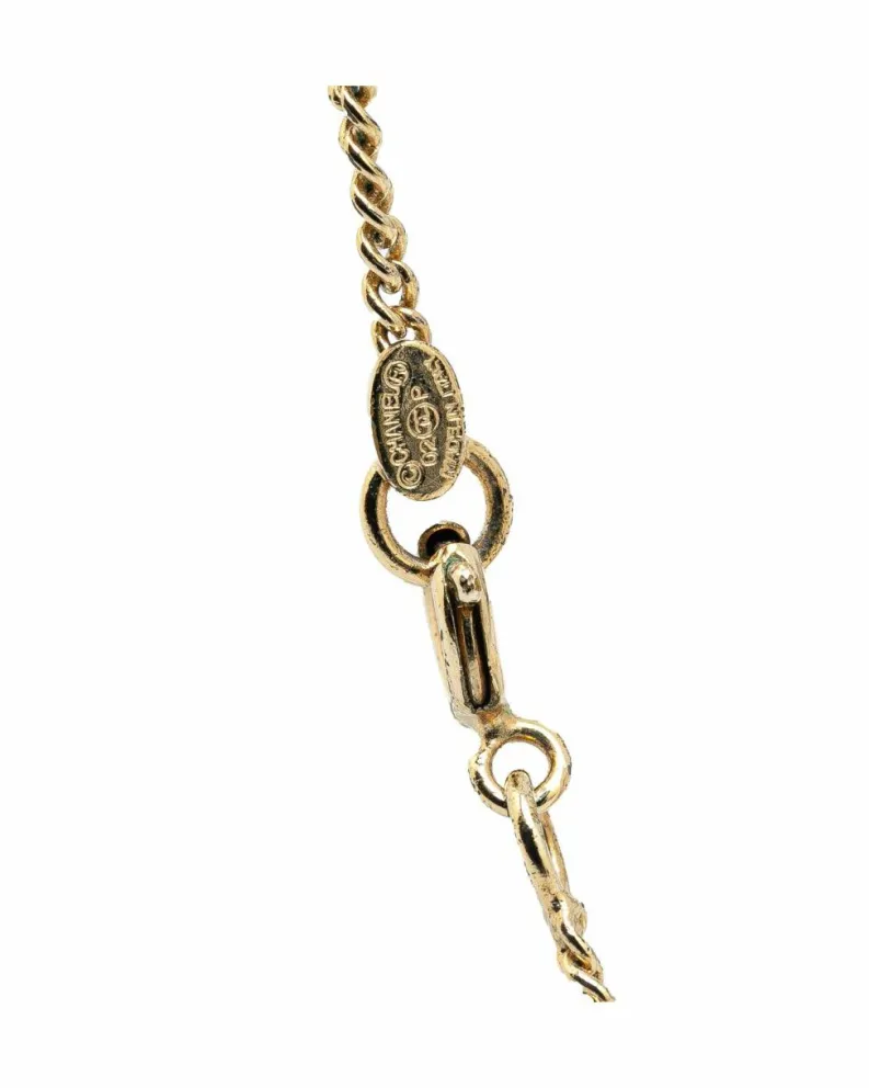Necklaces*Chanel Preloved Plated Rhinestone Square Pendant Necklace Gold