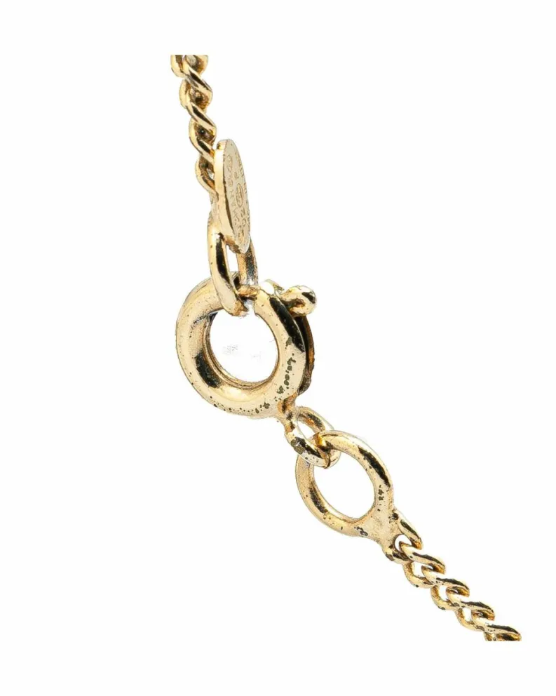 Necklaces*Chanel Preloved Plated Rhinestone Square Pendant Necklace Gold