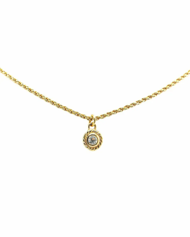 Necklaces*Dior Preloved Plated Rhinestone Pendant Necklace with Spring Ring Gold