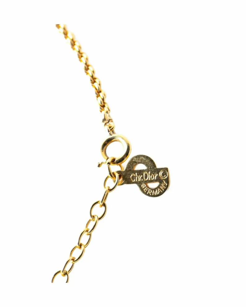 Necklaces*Dior Preloved Plated Rhinestone Pendant Necklace with Spring Ring Gold
