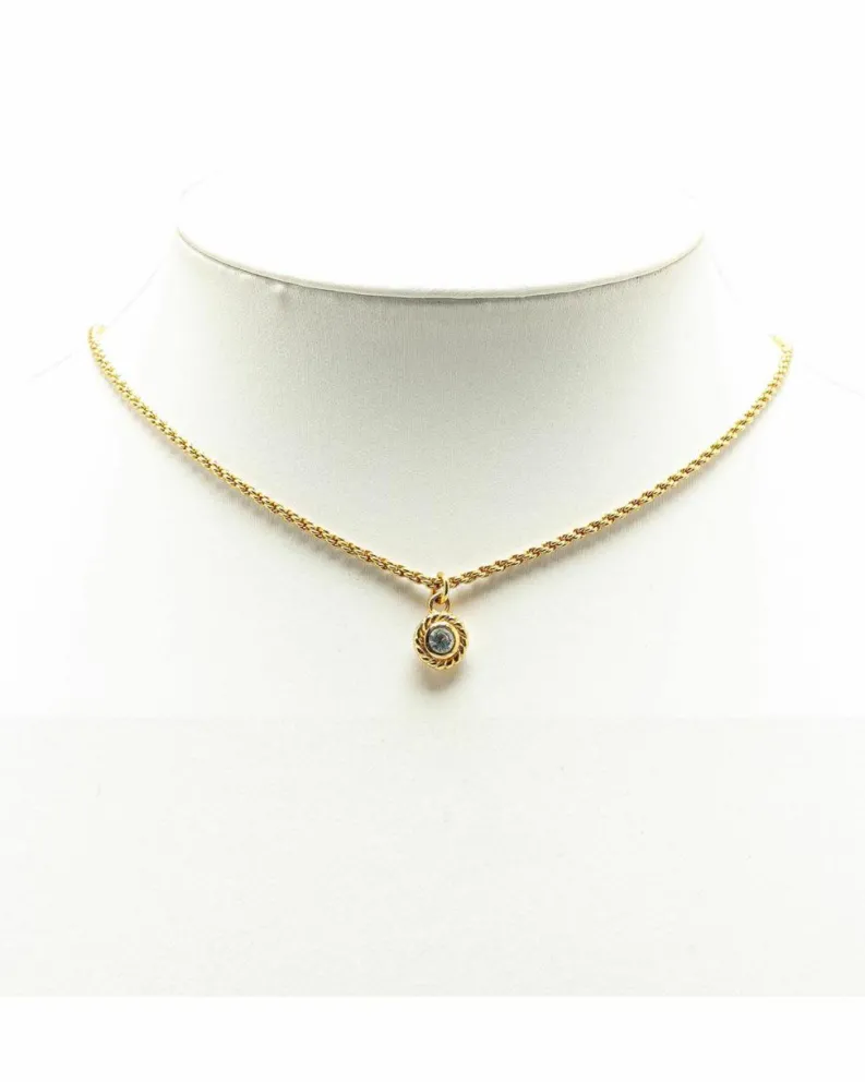 Necklaces*Dior Preloved Plated Rhinestone Pendant Necklace with Spring Ring Gold