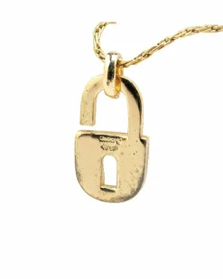 Necklaces*Dior Preloved Plated Rhinestones Padlock Pendant Necklace Gold