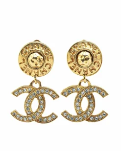 Earrings*Chanel Preloved Plated Rhinestone Clip On Earrings Gold
