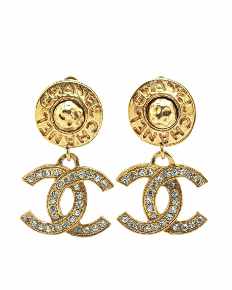Earrings*Chanel Preloved Plated Rhinestone Clip On Earrings Gold