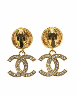 Earrings*Chanel Preloved Plated Rhinestone Clip On Earrings Gold