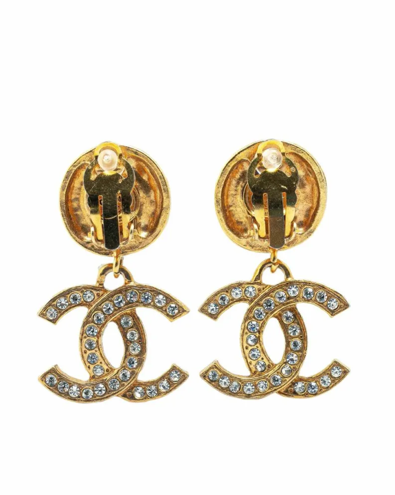Earrings*Chanel Preloved Plated Rhinestone Clip On Earrings Gold