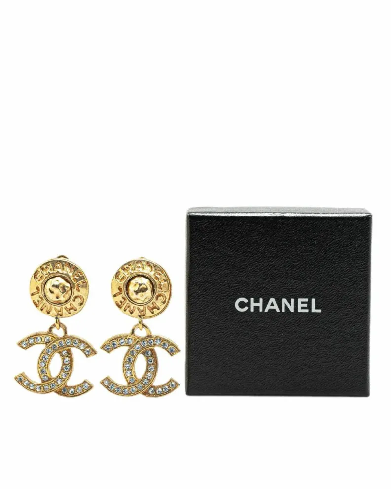 Earrings*Chanel Preloved Plated Rhinestone Clip On Earrings Gold