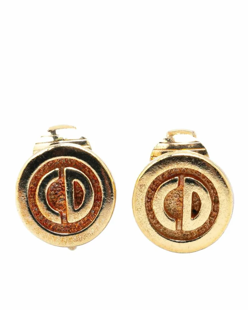 Earrings*Dior Preloved Plated Round Clip On Earrings Gold