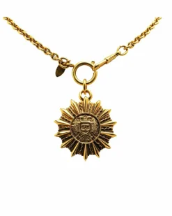 Necklaces*Chanel Preloved Plated Sunburst Medallion Pendant Necklace with Spring Gold