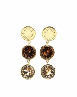 Earrings*Louis Vuitton Preloved Plated Swarovski Crystal Drop Earrings Gold