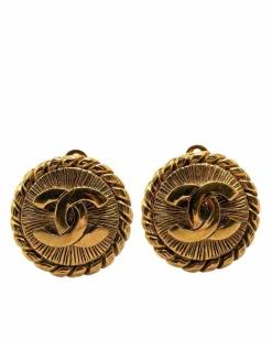Earrings*Chanel Preloved -Plated Clip-On Earrings Gold