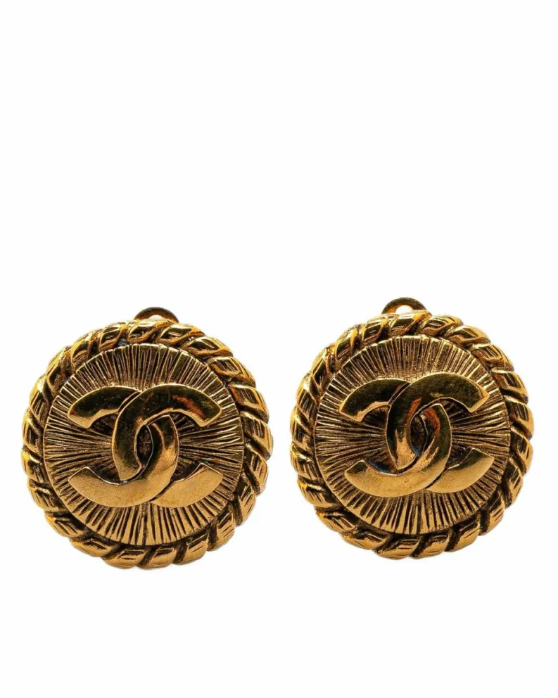 Earrings*Chanel Preloved -Plated Clip-On Earrings Gold