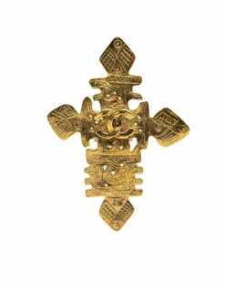 Necklaces*Chanel Preloved -Tone Cross Pendant Necklace Gold