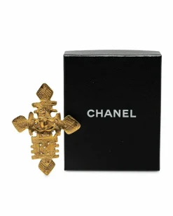 Necklaces*Chanel Preloved -Tone Cross Pendant Necklace Gold
