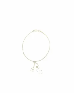 Bracelets*Chanel Preloved Gold-Tone Metal Bracelet with Logo and Number 5 Charm Silver